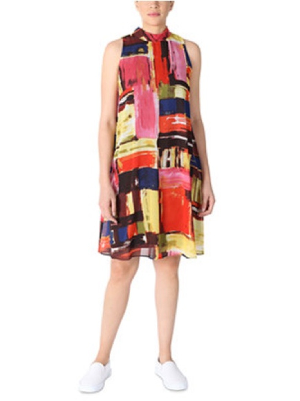 Robbie Bee Multicolor Paint-Block Sleeveless Mini Dress